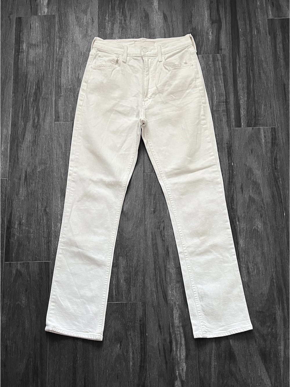 MOTHER High Waisted Rider Skimp Jeans Totally Innocent White 26 Slim Straight